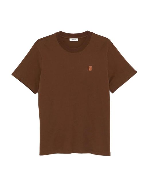 Sandro Brown Leather Logo T-Shirt for men