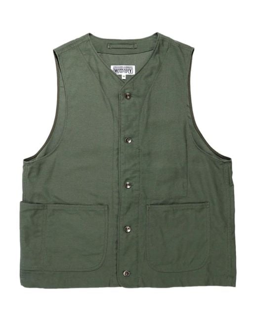 Engineered Garments Green Button-Fastening Pocket Vest for men