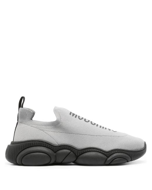 Moschino White Logo-Intarsia Slip-On Sneakers for men