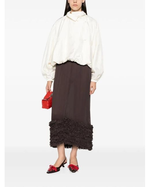 MSGM Brown Ruffled-Trim Midi Skirt