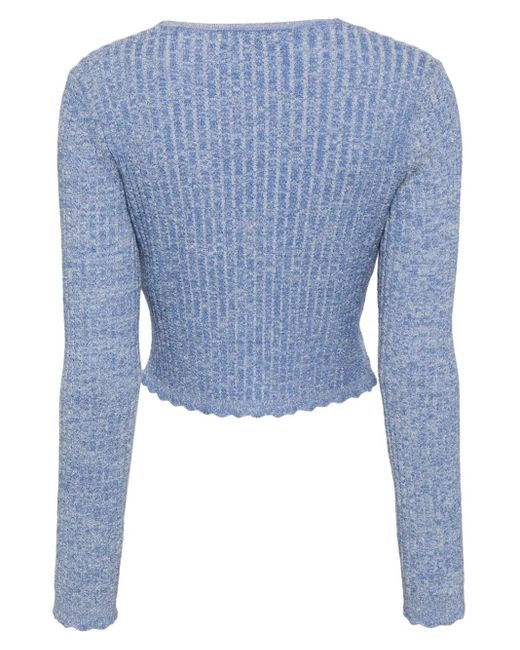 B+ AB Blue Cropped Wool-Blend Cardigan