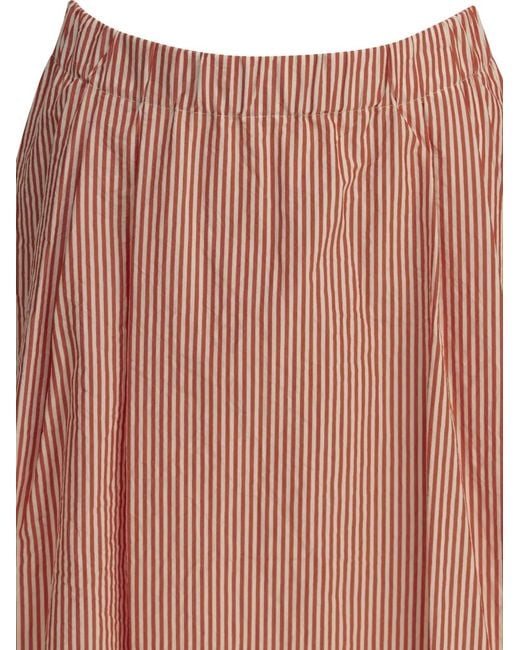 Apuntob Pink Striped Pleated Cotton Midi Skirt