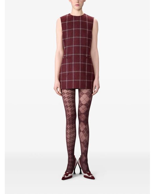 Thom Browne Purple Windowpane Hunting Tweed Mini Pencil Dress