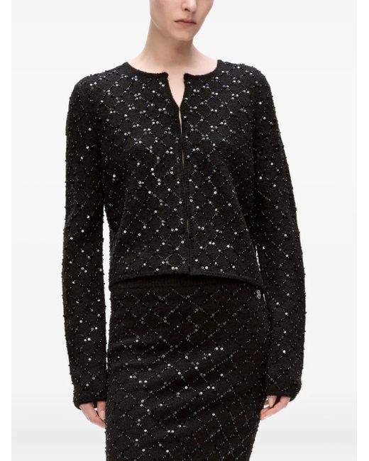 Karl Lagerfeld Black Sequin-Embellished Knit Cardigan