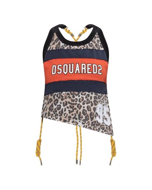 DSquared² Red Wild2 Leopard-Print Asymmetric Top