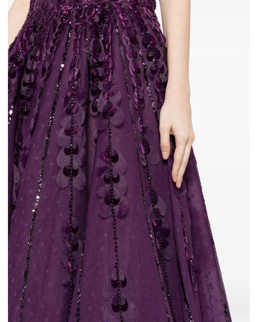 Saiid Kobeisy Purple Heart-Appliqué Beaded Tulle Dress