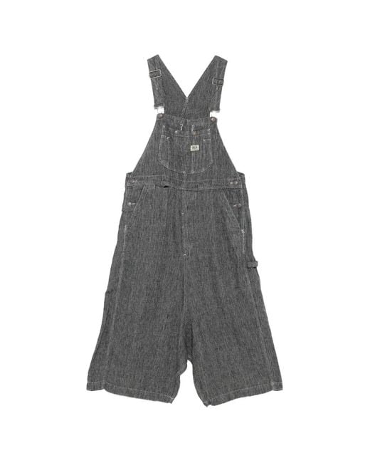 R13 Gray Button Bib Overall