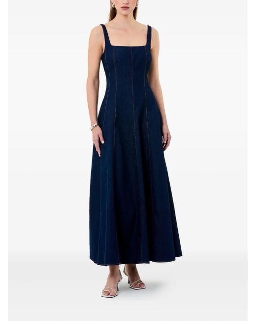 Nicholas Blue Square-Neck Denim Maxi Dress