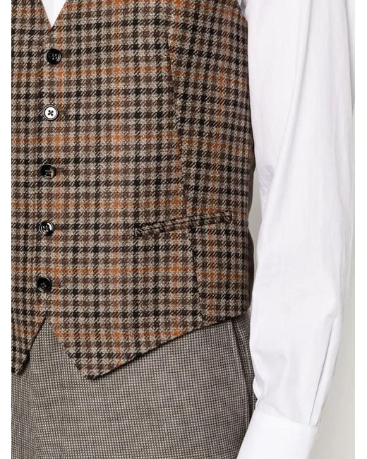 Tagliatore Gray Shepherd's-Check Virgin-Wool Waistcoat for men