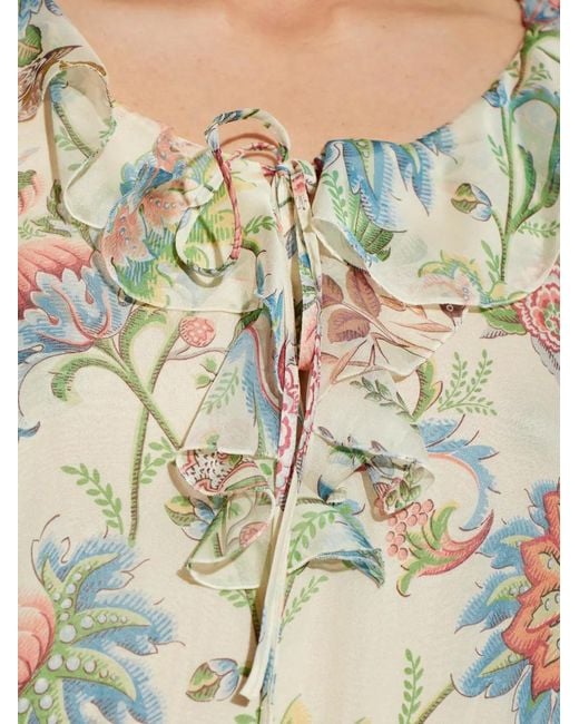 Etro White Silk Dress With Botanical Motif