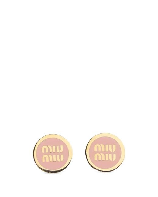 Miu Miu Pink Logo-Plaque Enamel Earrings