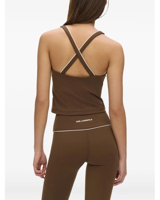 Karl Lagerfeld Brown Contrast-Piping Active Top