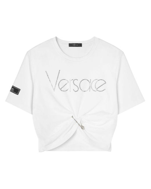 TOP CROPPED IN COTONE CON LOGO di Versace in White