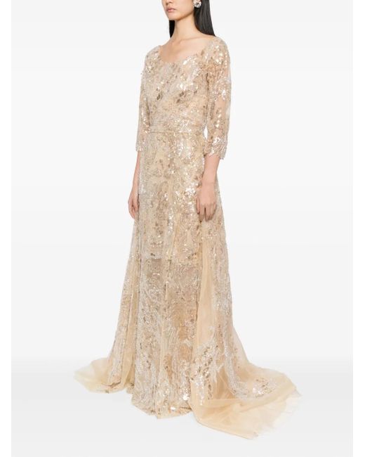 Saiid Kobeisy Natural Sequin-Embroidered Dress