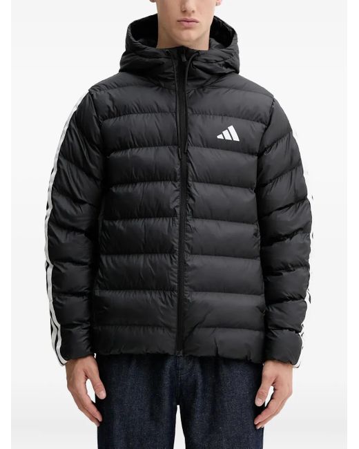 Adidas Black Hooded Stripe-Detail Padded Jacket for men