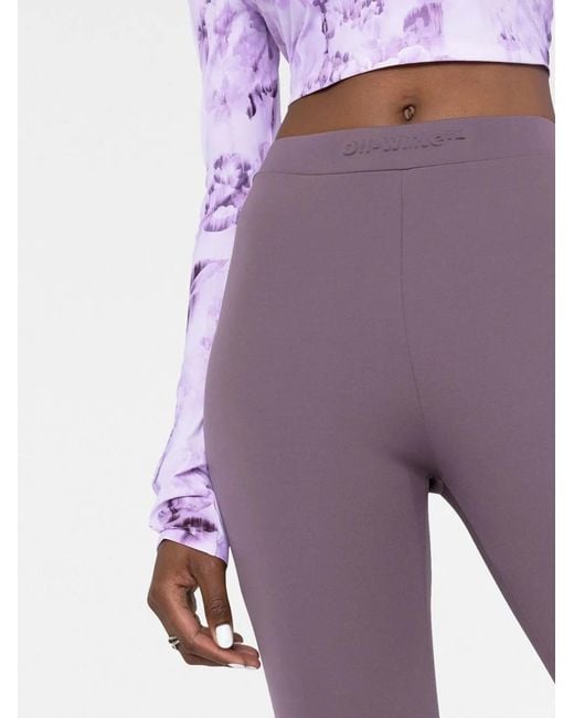 Off-White c/o Virgil Abloh Purple Logo-Debossed Split-Seam Leggings