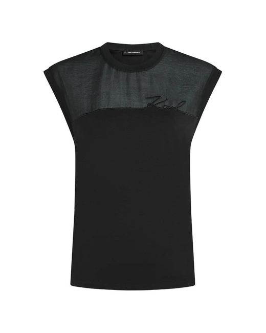 Karl Lagerfeld Black Signature Organza Tank Top