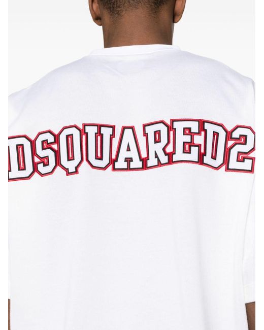 DSquared² White Logo-patch Cotton T-shirt for men