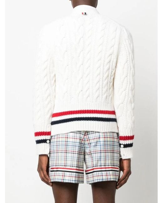 Thom Browne White Rwb Cable-Knit V-Neck Cardigan for men