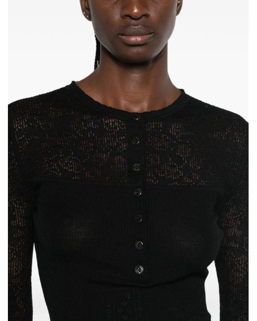 Zimmermann Black Lace-Panelled Ribbed-Knit Sweater