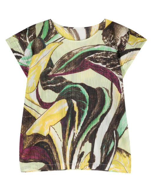 Pleats Please Issey Miyake Green Plissiertes Hemd Mit Abstraktem Muster