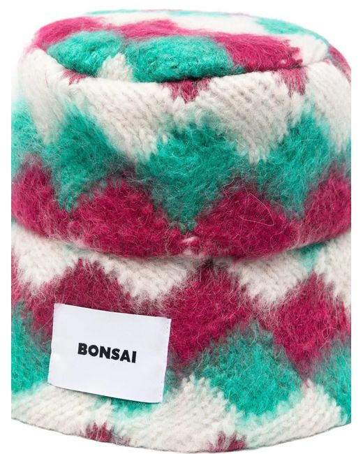 Bonsai White Geometric-Pattern Bucket Hat for men