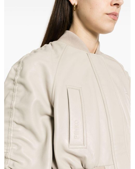 Pinko Natural Cropped Leather Bomber Jacket