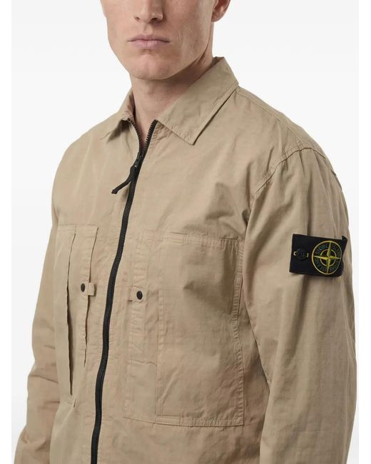 Stone Island Natural Logo-Patch Zip-Up Jacket for men