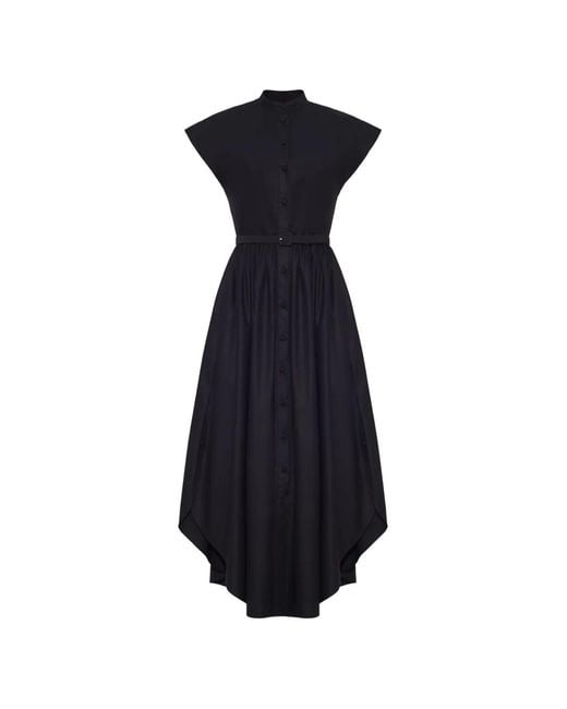Adam Lippes Blue Geneveive Belted Flared Dress