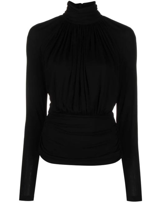 Saint Laurent Black Gathered Cut-Out Top