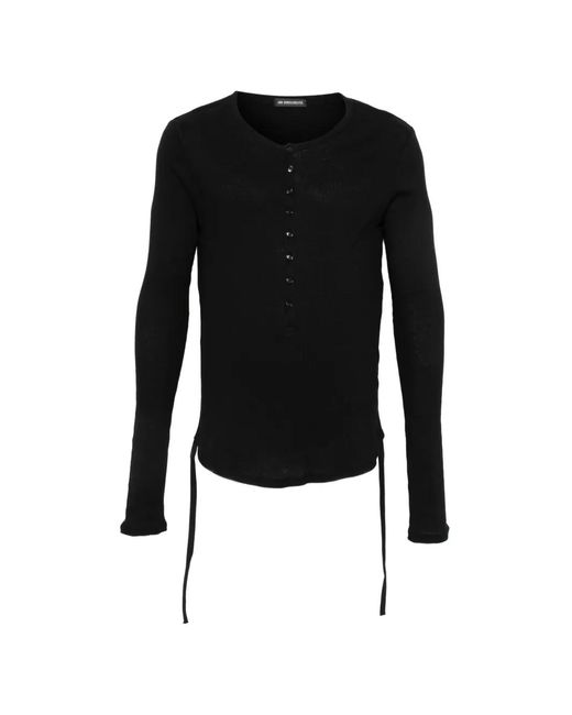 Ann Demeulemeester Black Ribbed-Knit Henley Sweater for men
