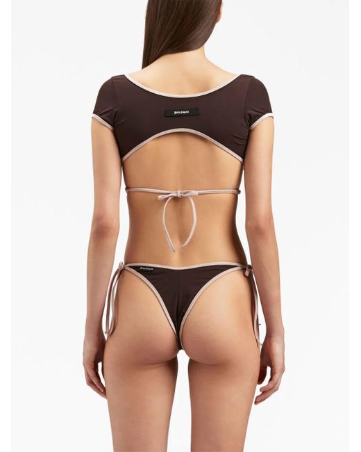 Palm Angels Brown Cap-Sleeve Wrap Bikini Top