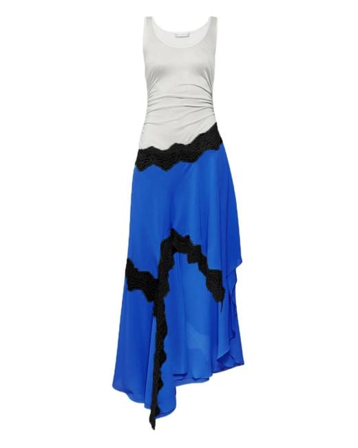 Christopher Esber Blue Lace-Trimmed Gathered Asymmetrical Dress