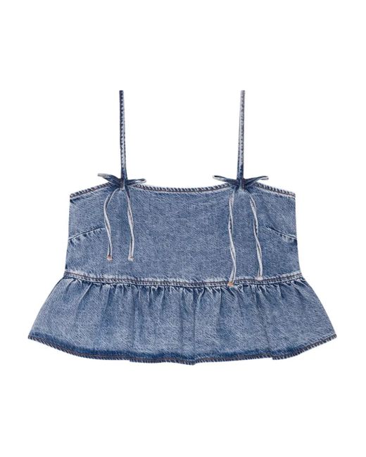 Ganni Blue Logo-Detail Denim Top