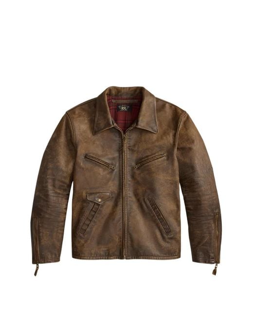 RRL Brown Zip Leather Jacket for men