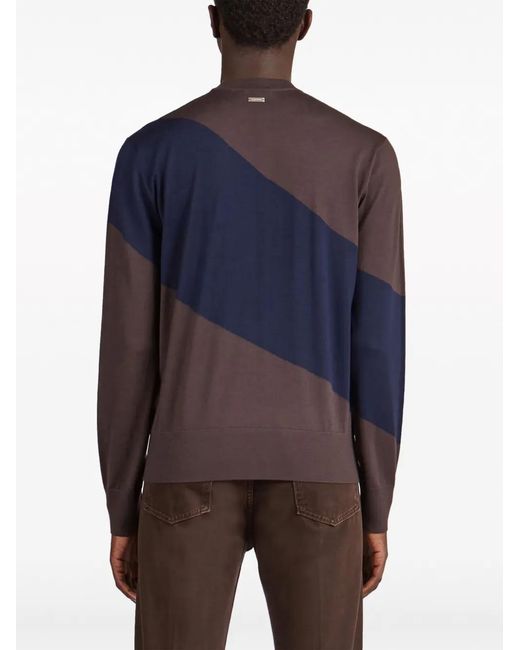 Ferragamo Blue Crew Neck Dual Tone Sweater for men