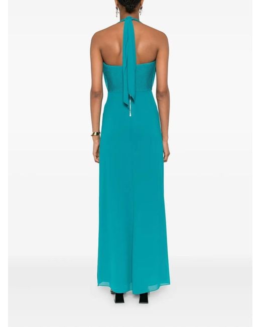 Patrizia Pepe Blue Pleated Crossover Long Dress