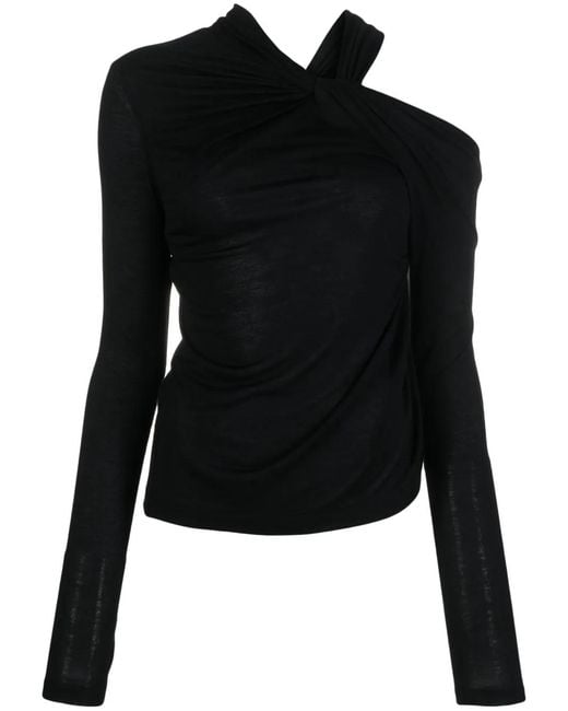 Helmut Lang Black Cold-Shoulder Twisted Blouse