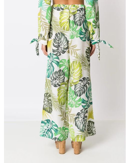 Amir Slama Green Palm Leaf Print Straight Trousers