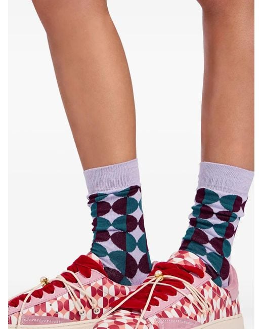 LaDoubleJ Blue Geometric-Pattern Cotton-Blend Socks