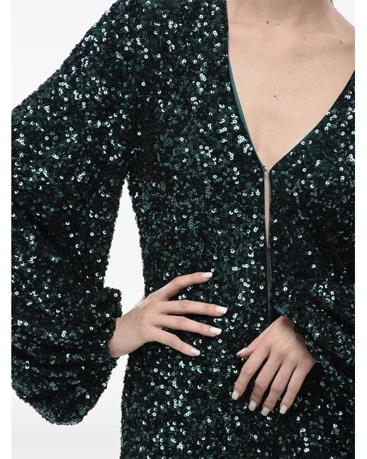 ROTATE BIRGER CHRISTENSEN Green Sequinned Balloon-Sleeve Dress