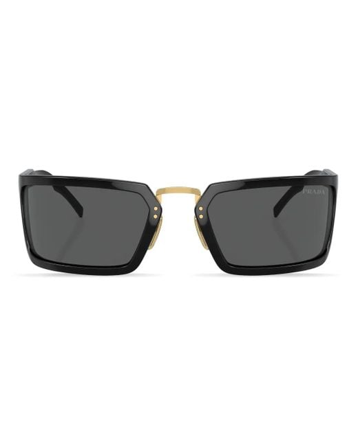 Prada Black Logo-Lettering Wraparound Sunglasses for men