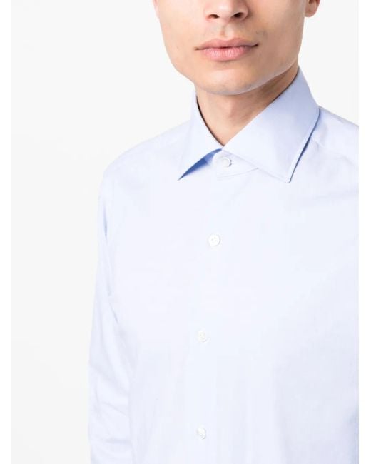 Barba Napoli Blue Spread-Collar Cotton Shirt for men