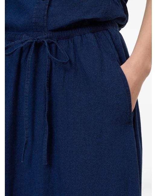 Closed Blue Gathered Slit Maxi Skirt
