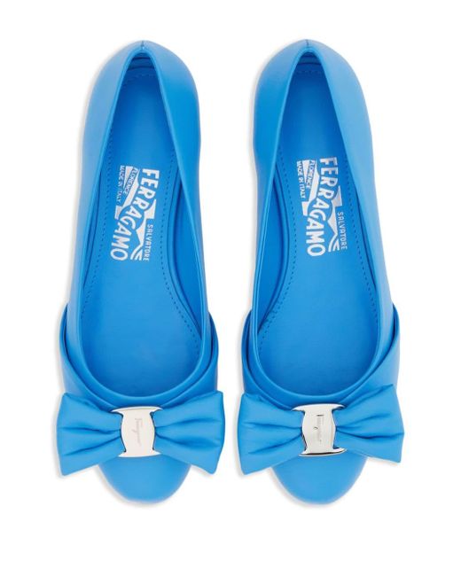 Ferragamo Blue Vara Bow Flat Ballerina Shoes