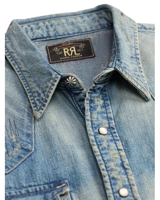 RRL Blue Long-Sleeve Pocket Shirt for men