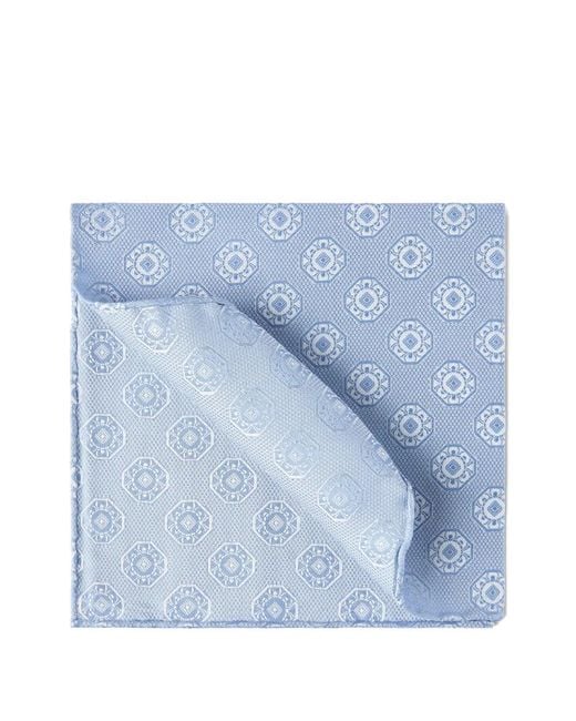 Brunello Cucinelli Blue Medallion Silk Pocket Square Scarf for men