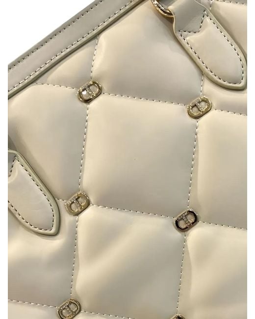 Twinset Natural Quilted Logo-Plaque Shoulder Bag