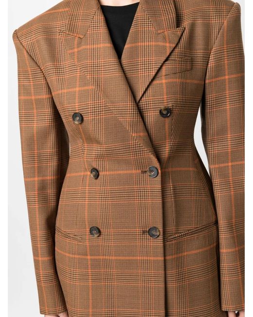Stella McCartney Brown Double-Breasted Checked Wool Blazer