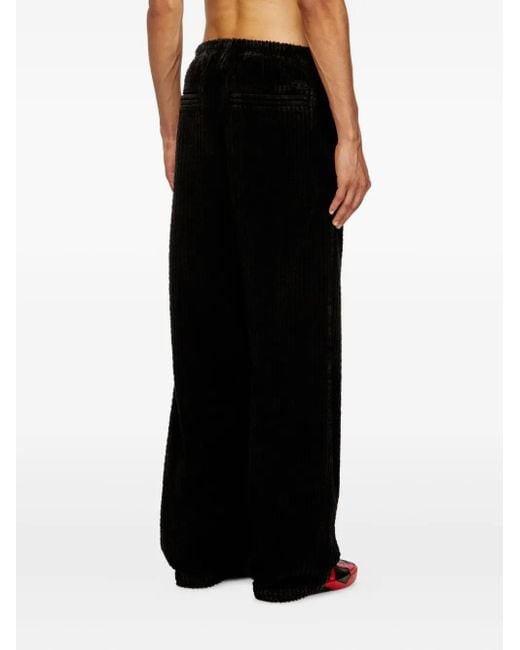 DIESEL Black P-Martial Drawstring Corduroy Trousers for men